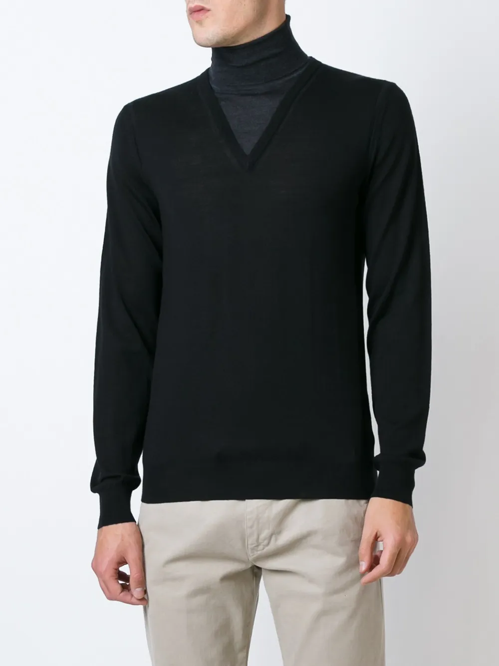Paolo Pecora Layered Roll Neck Sweater In Black