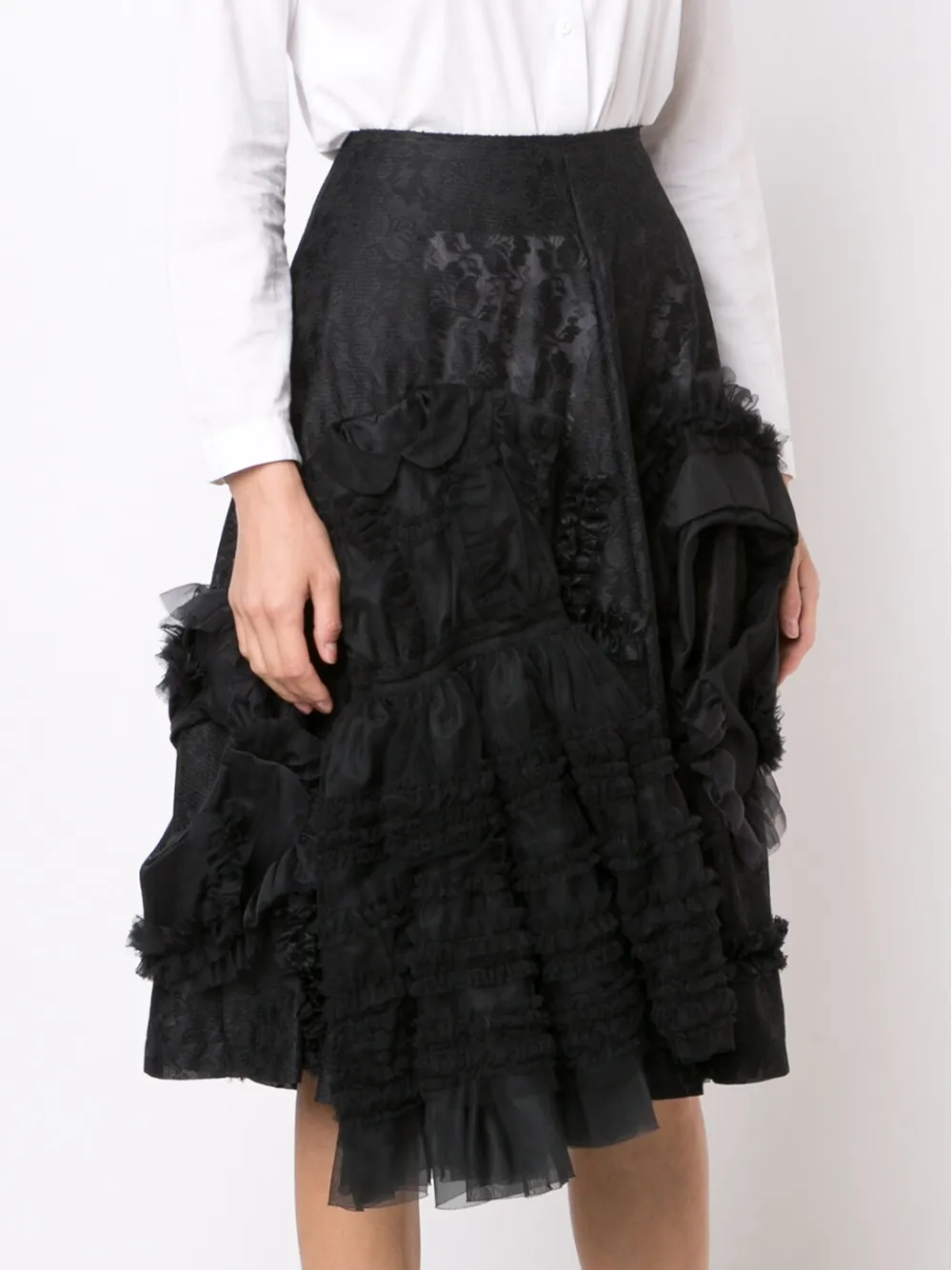 Comme Des Garçons ruffled floral lace skirt Zwart