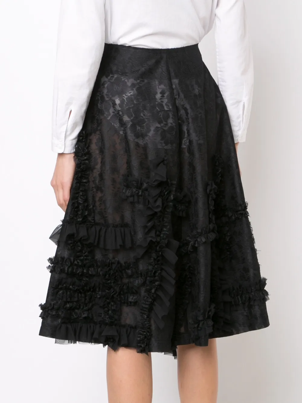 Comme Des Garçons ruffled floral lace skirt Zwart