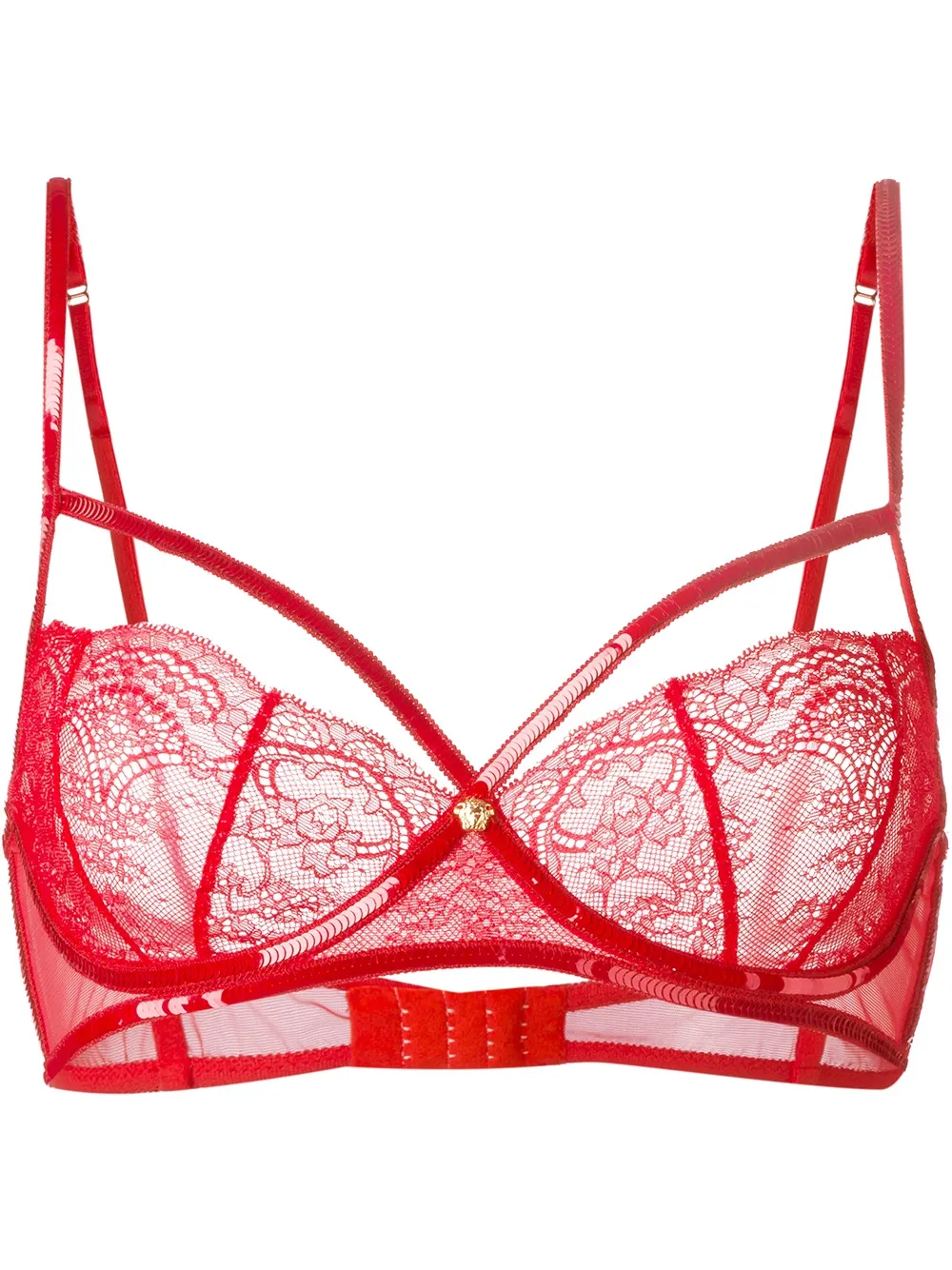 Versace 'peek-a-boo' Scalloped Lace Bra In Red