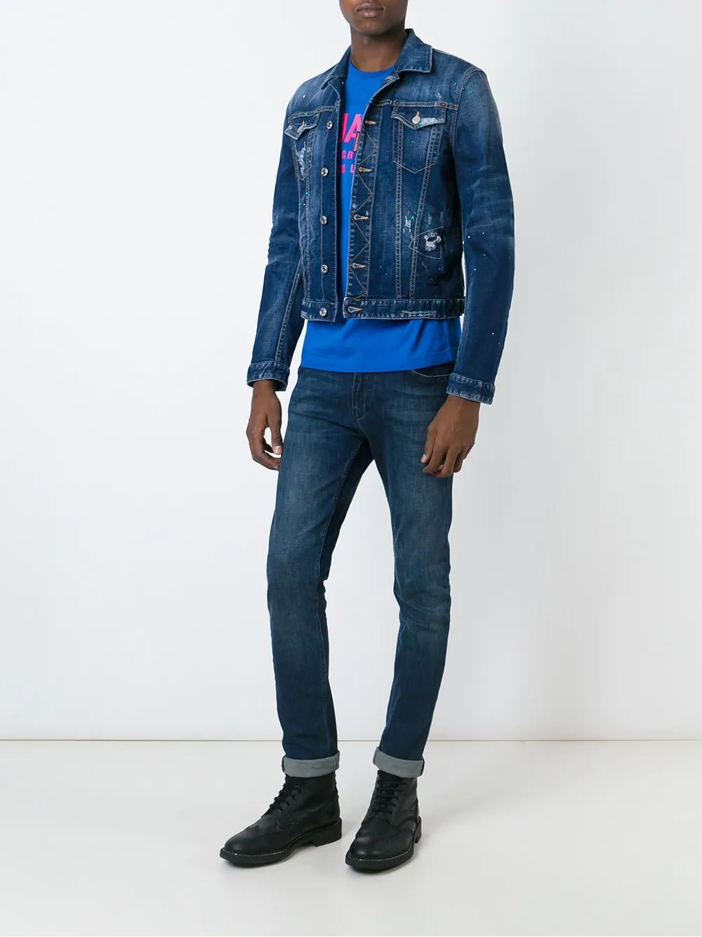 DSQUARED2 distressed denim jacket Blauw