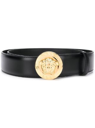 Versace Medusa-head Leather Belt In Black-gold