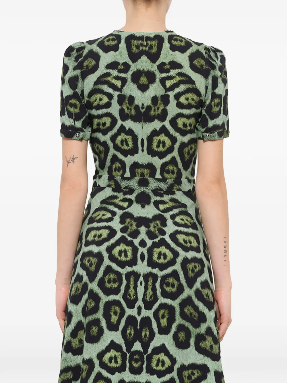Givenchy Leopard Print A-line Dress in Green, view 4