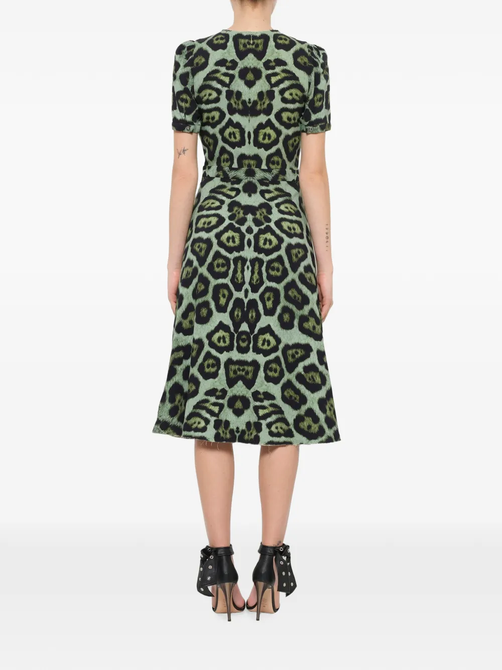 Givenchy Leopard Print A-line Dress in Green, view 2