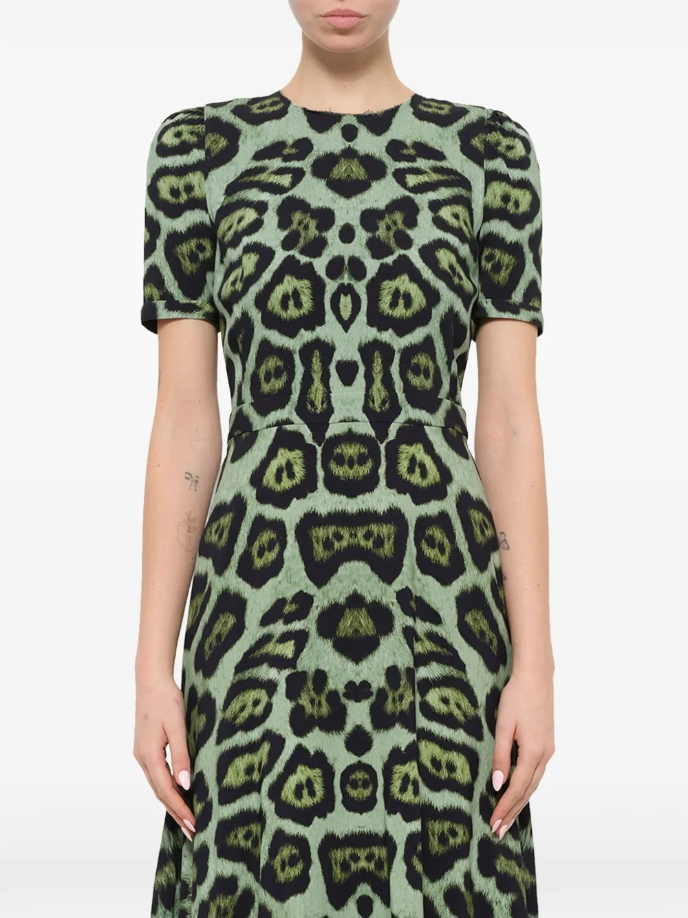 Givenchy Leopard Print A-line Dress in Green, view 3