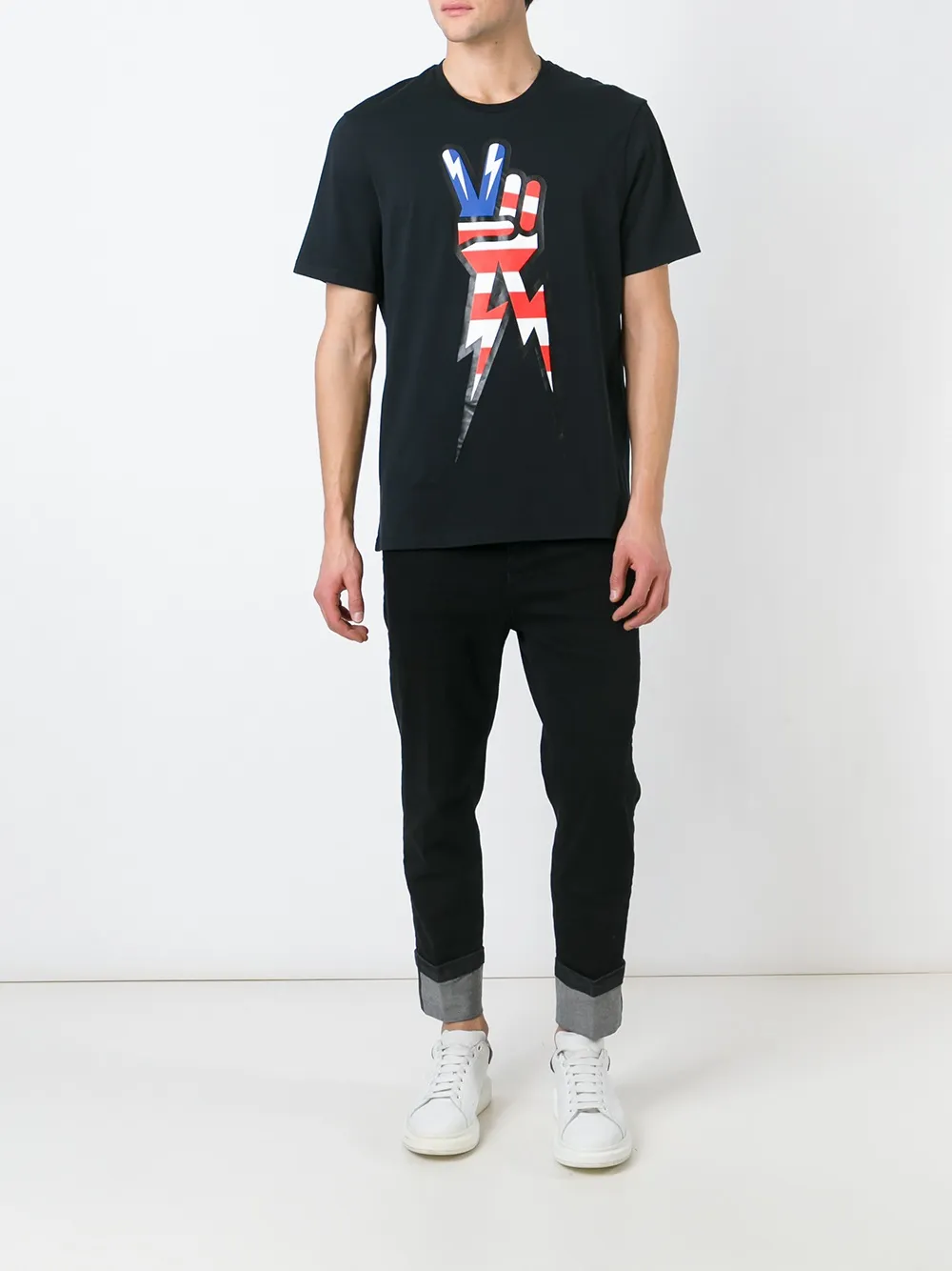  Neil Barrett T Shirt Mit peace Zeichen   Schwarz 