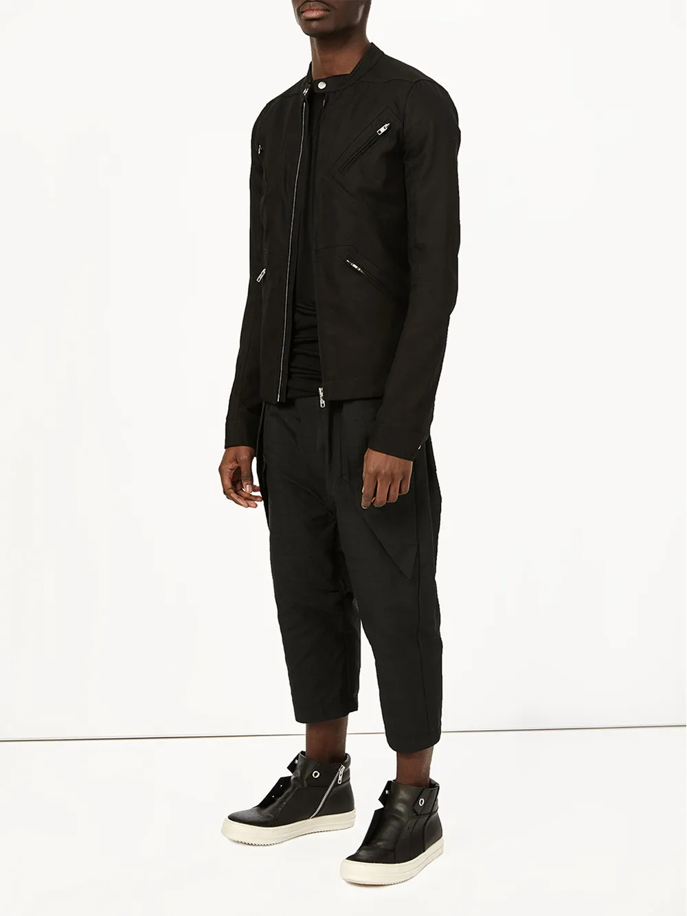 Rick Owens band collar jacket Zwart