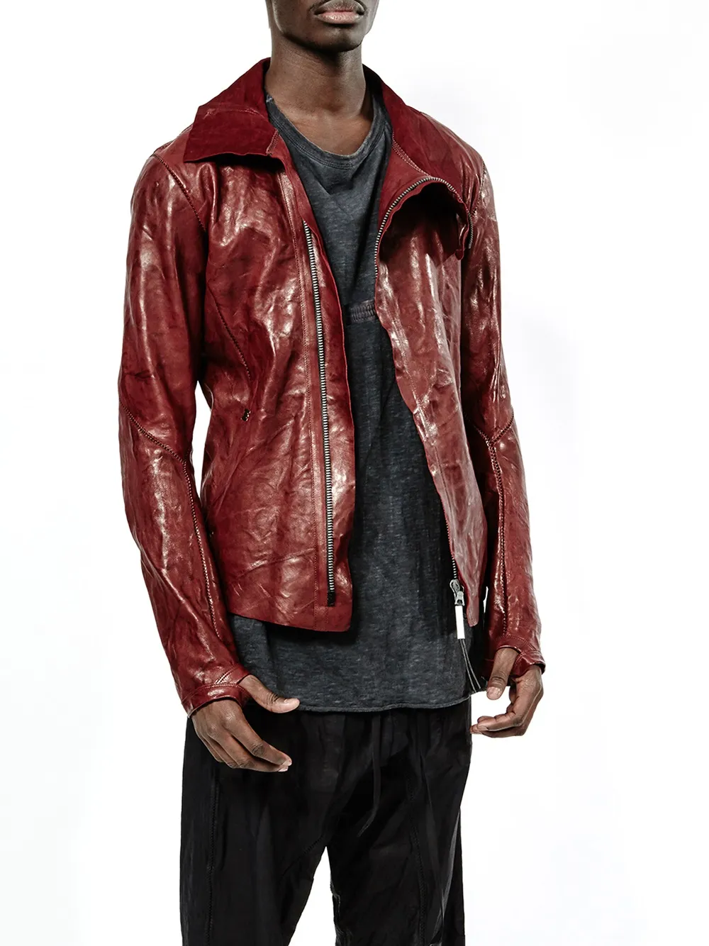  Isaac Sellam Experience Lederjacke Mit Stehkragen   Rot 