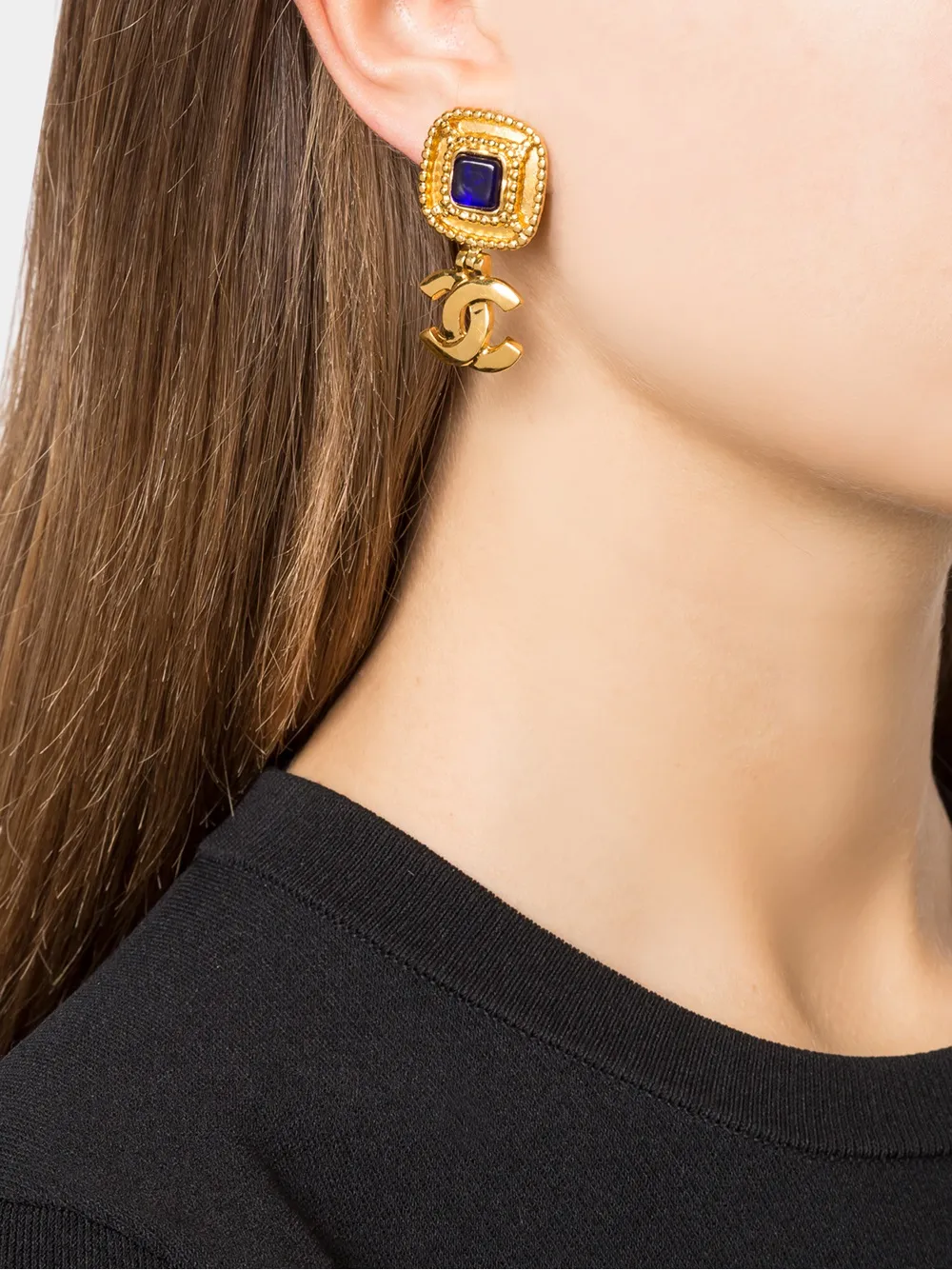 chanel vintage 标志夹扣式耳环