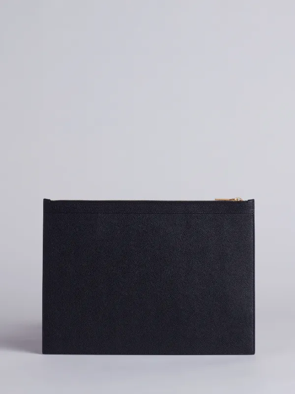 Zippered Document Holder In Black Pebble Grain