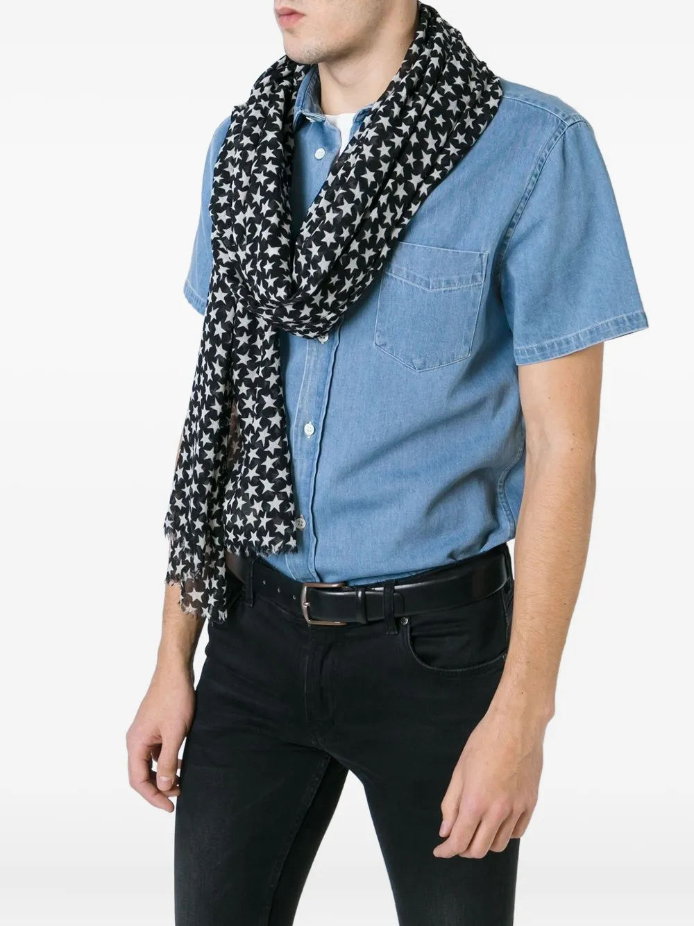  Saint Laurent Wollschal Mit Stern Print   Schwarz 