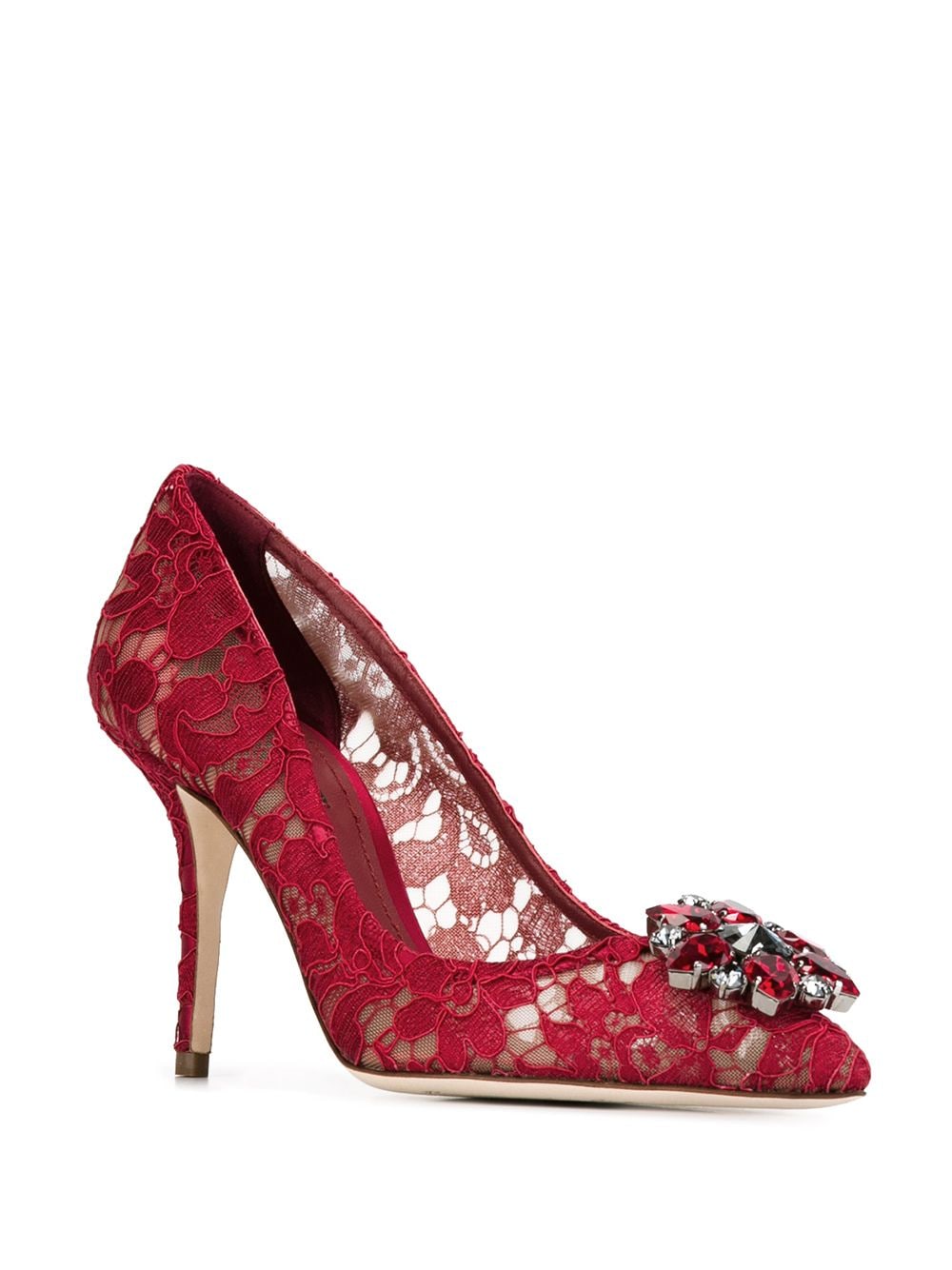 Shop Dolce & Gabbana Rainbow Lace 90mm Brooch-detail Pumps In Red