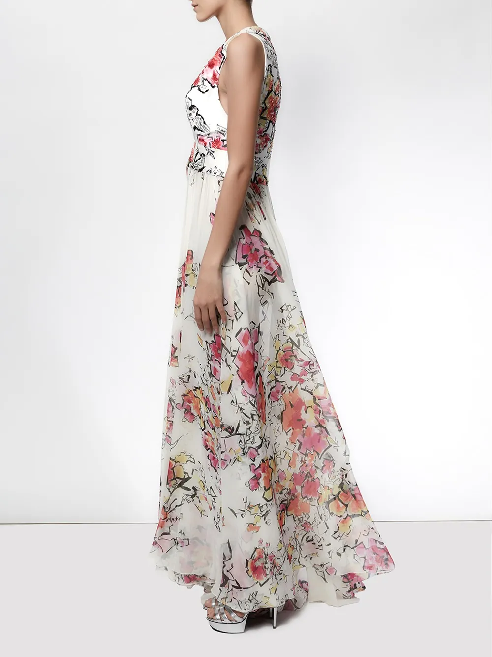Zuhair Murad floral print flared gown Wit