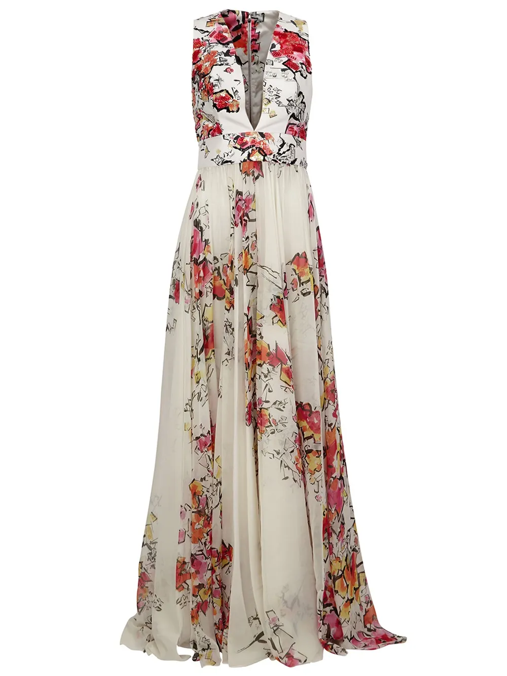 Zuhair Murad フローラル柄 フレアドレス - ホワイト Zuhair Murad フローラル柄 フレアドレス - ホワイト