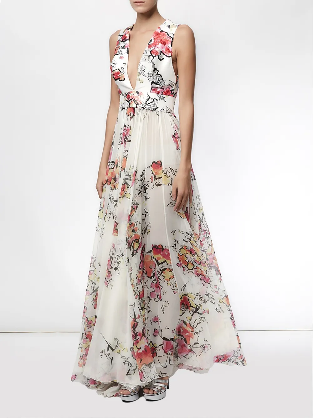 Zuhair Murad floral print flared gown - Wit