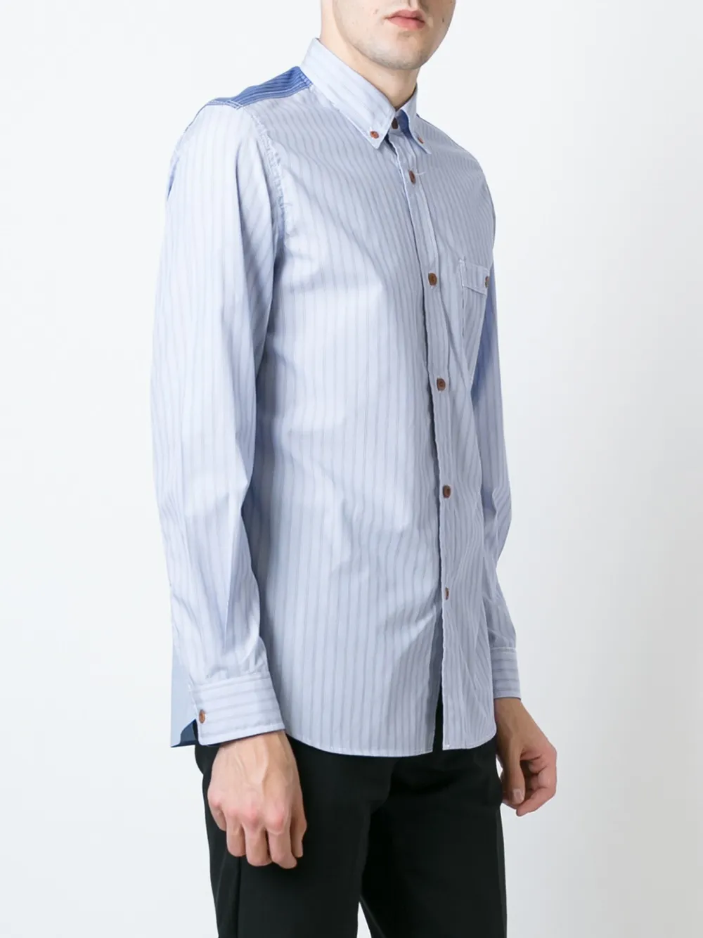  Junya Watanabe Man Gestreiftes Hemd Mit Einsatz   Blau 