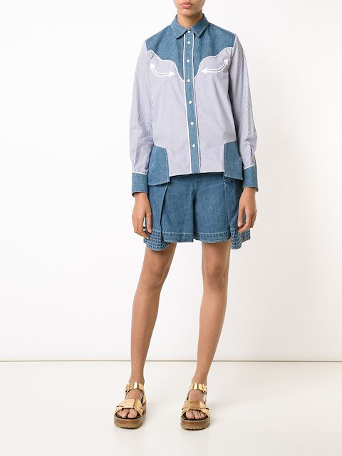 Sacai Pleated Denim Shorts - Farfetch