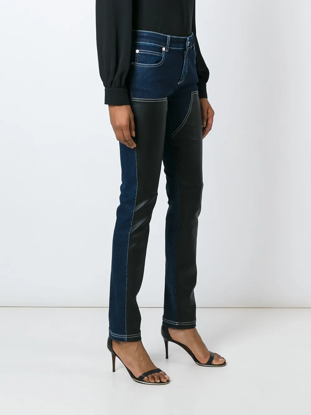 Givenchy Skinny Jeans Mit Ledereinsätzen   Blau 