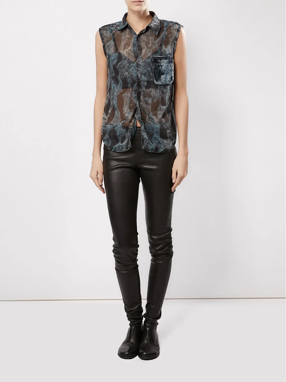  Comme Des Garçons Semi Transparente Bluse Mit Brusttasche   Schwarz 