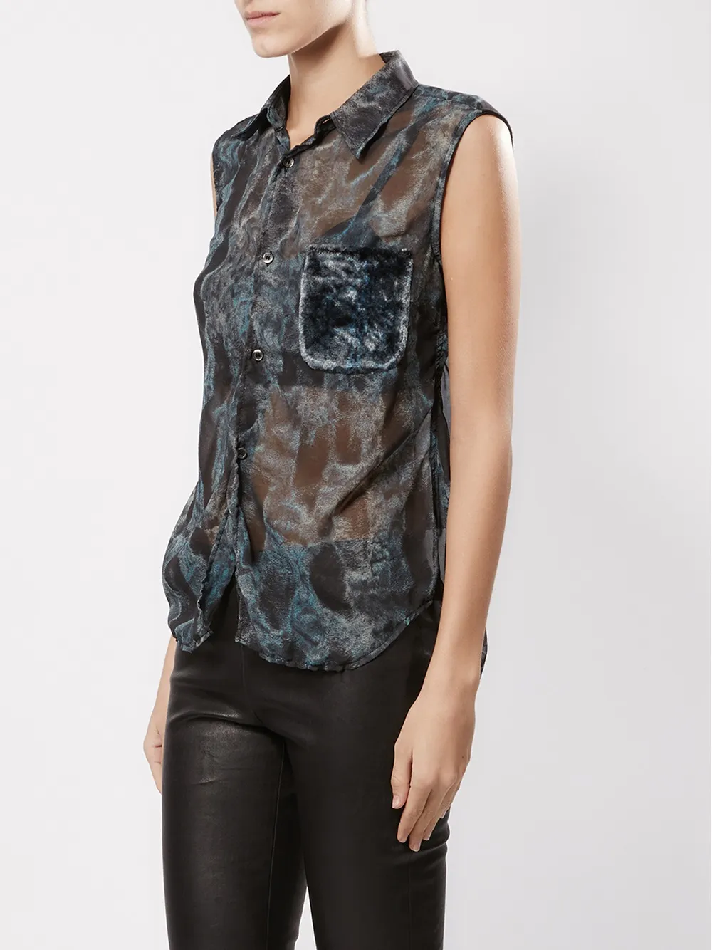  Comme Des Garçons Semi Transparente Bluse Mit Brusttasche   Schwarz 