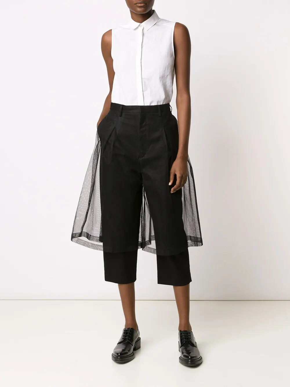 Tulle Overlay Cropped Trousers