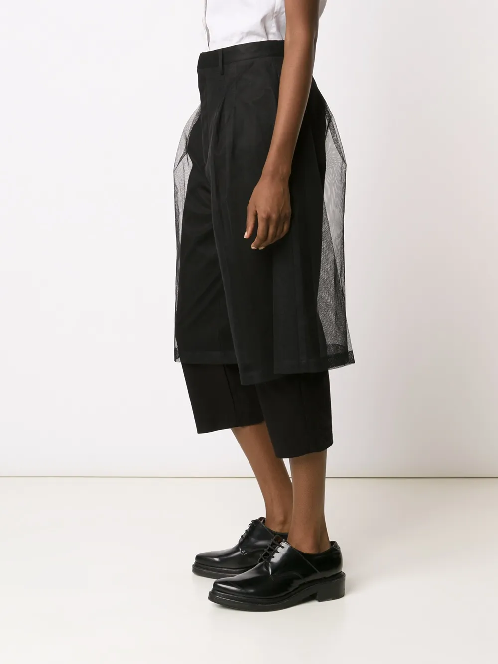 Tulle Overlay Cropped Trousers