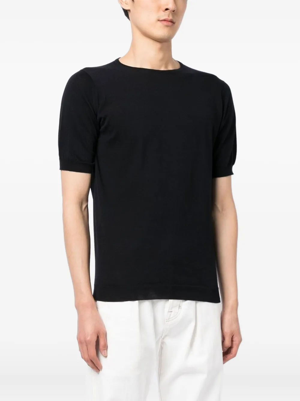 John Smedley fijn gebreide top met korte mouwen Blauw