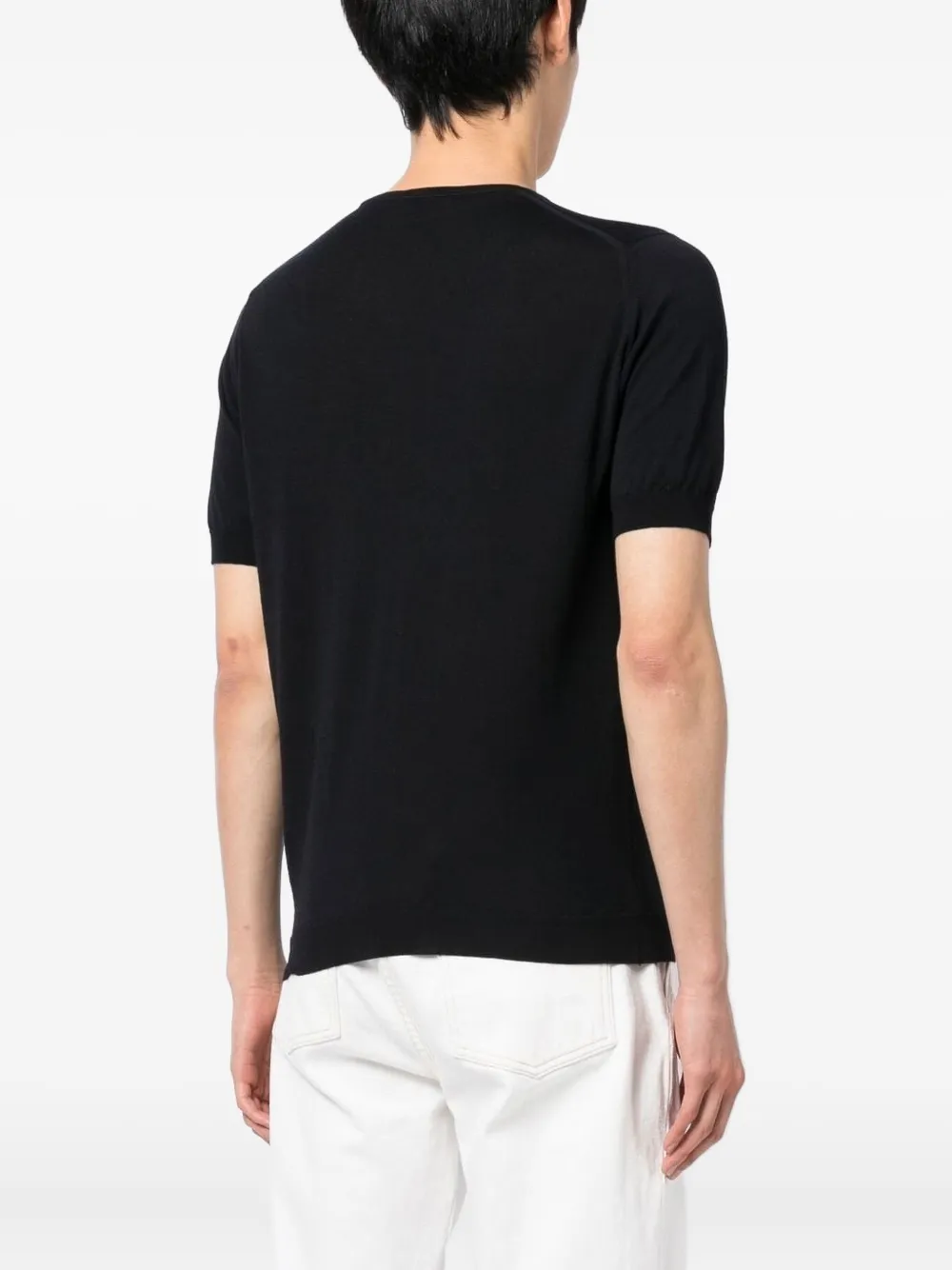 John Smedley fijn gebreide top met korte mouwen Blauw