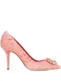 Dolce & Gabbana 90mm Lace Rainbow brooch-detail pumps - Pink