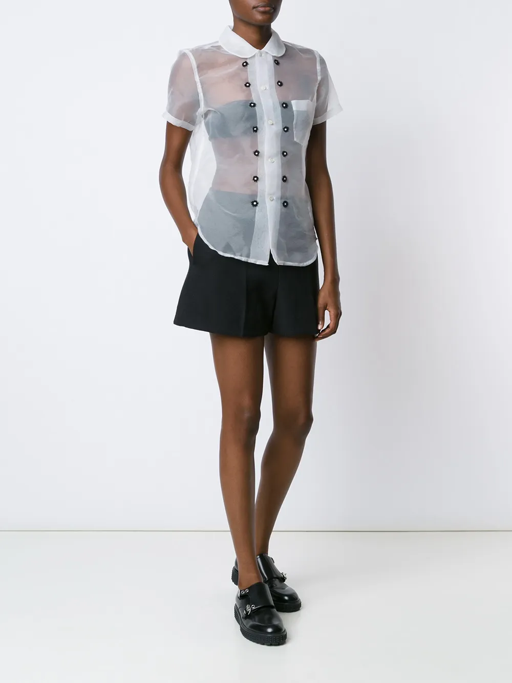  Comme Des Garçons Girl Semi Transparente Bluse Mit Dekorativen Knöpfen   Weiß 