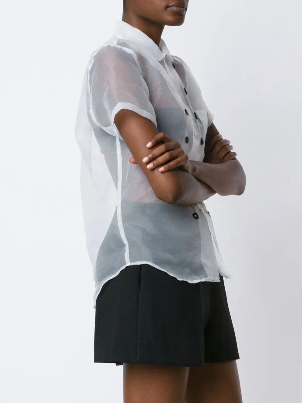  Comme Des Garçons Girl Semi Transparente Bluse Mit Dekorativen Knöpfen   Weiß 