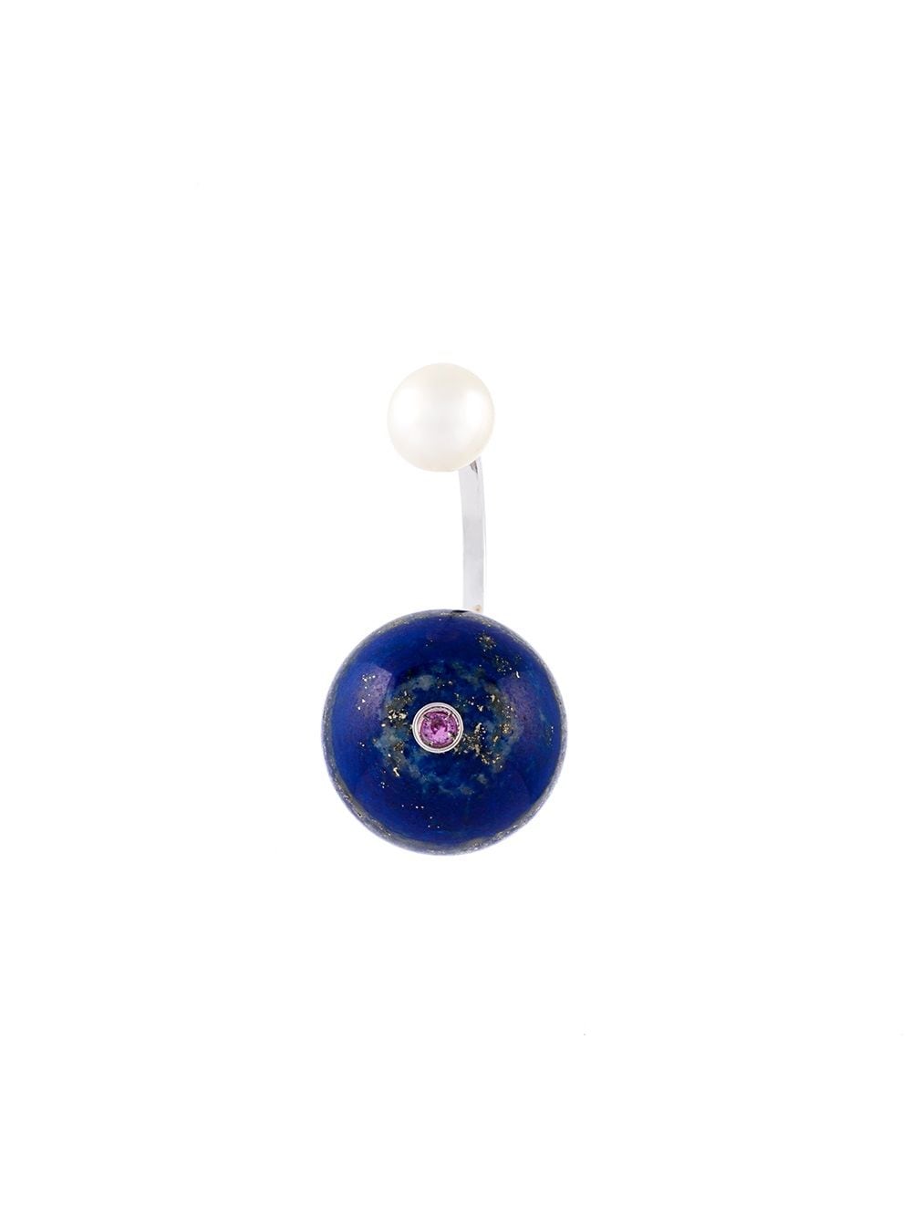 boucle d'oreille Stone-edge piercing en or 18ct, lapis lazuli et perle
