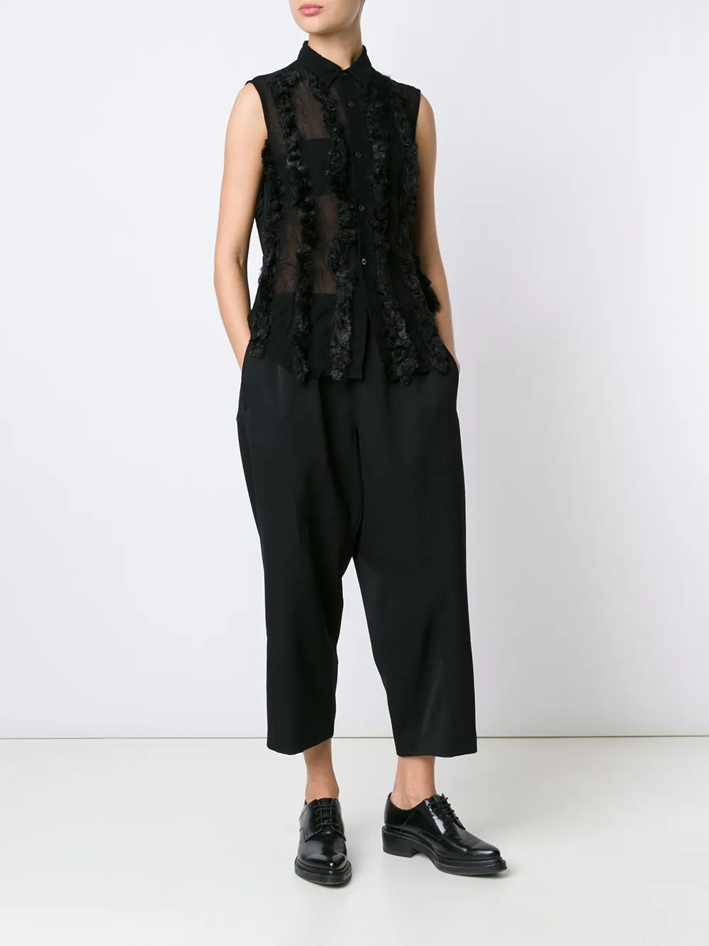  Comme Des Garçons Semi Transparentes Hemd Mit Verzierungen   Schwarz 