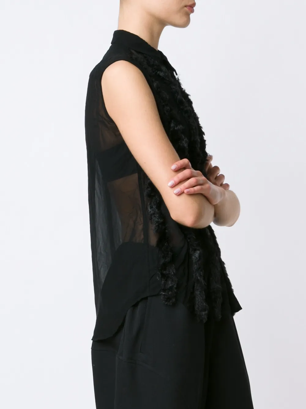  Comme Des Garçons Semi Transparentes Hemd Mit Verzierungen   Schwarz 