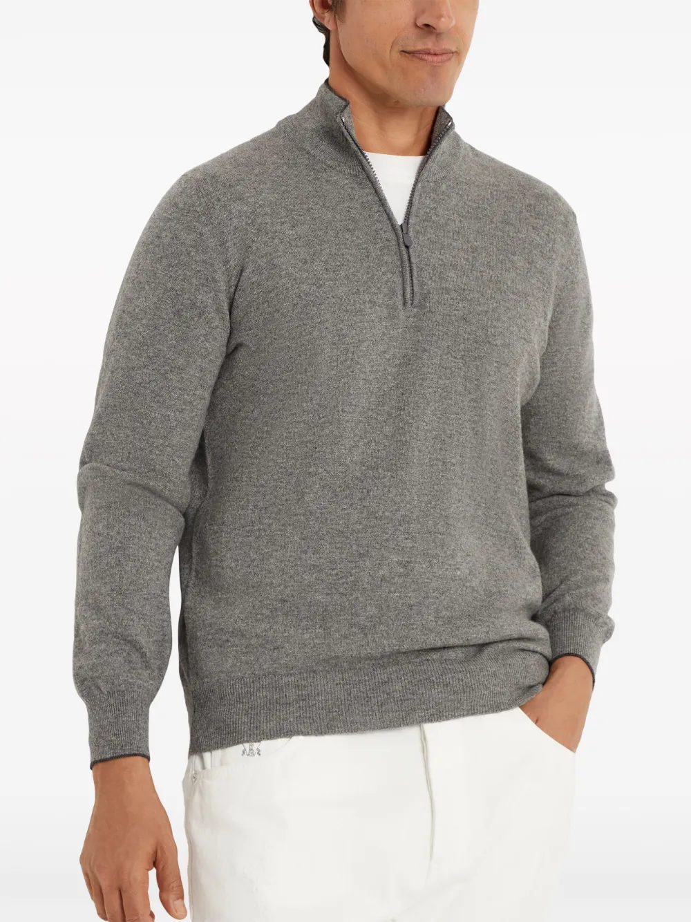 Brunello Cucinelli Half Zip Sweater In Grey