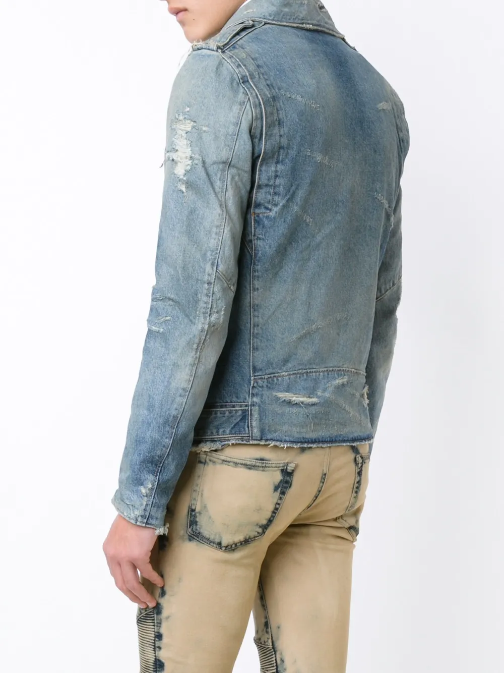 Balmain destroyed denim biker jacket Blauw