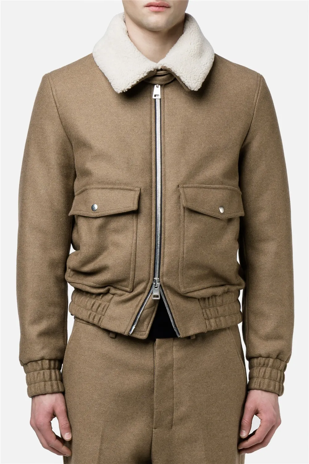 Ami Alexandre Mattiussi zipped bomber jacket shearling collar AMI PARIS