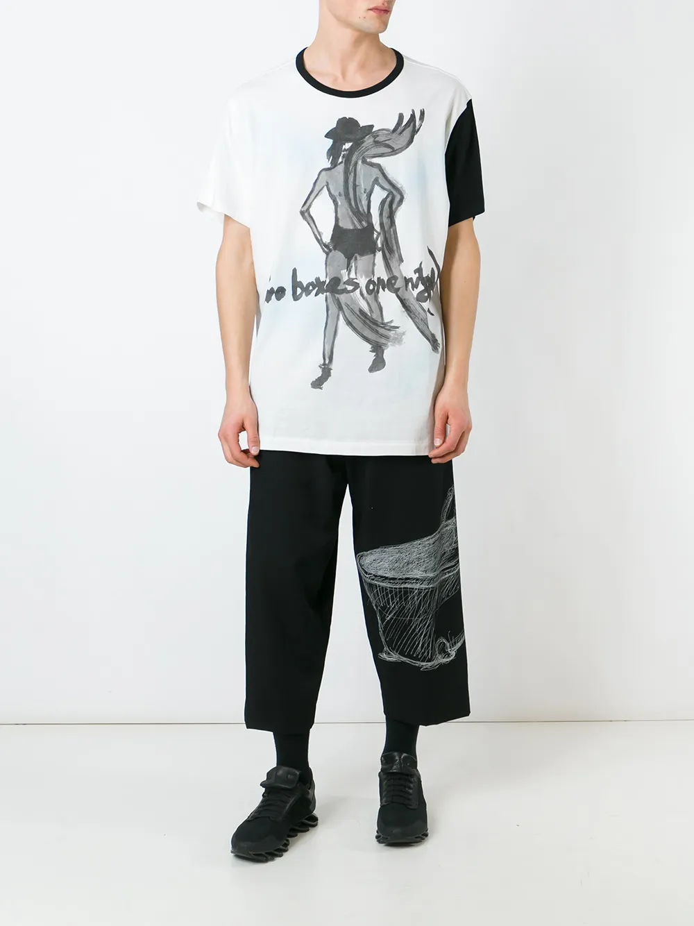 Yohji Yamamoto skeleton print cropped trousers - Zwart