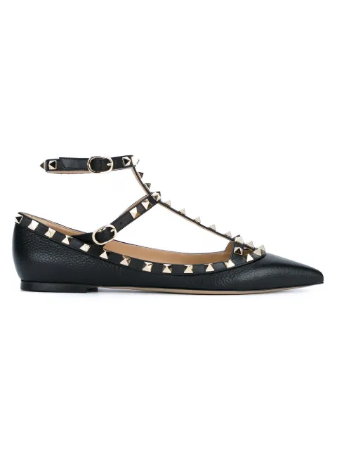 Click to view more detailed imagery on our partner's website Valentino 'Rockstud' Double Ankle Strap Pointy Toe Flat In Black
