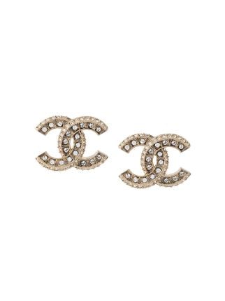 CHANEL Pre-Owned CC Logo Rhinestone Drop Earrings - Farfetch