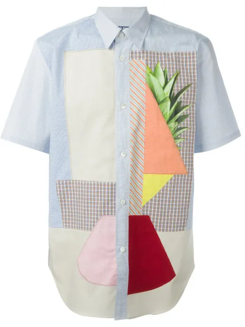 Junya Watanabe MAN grid print patchwork button down shirt