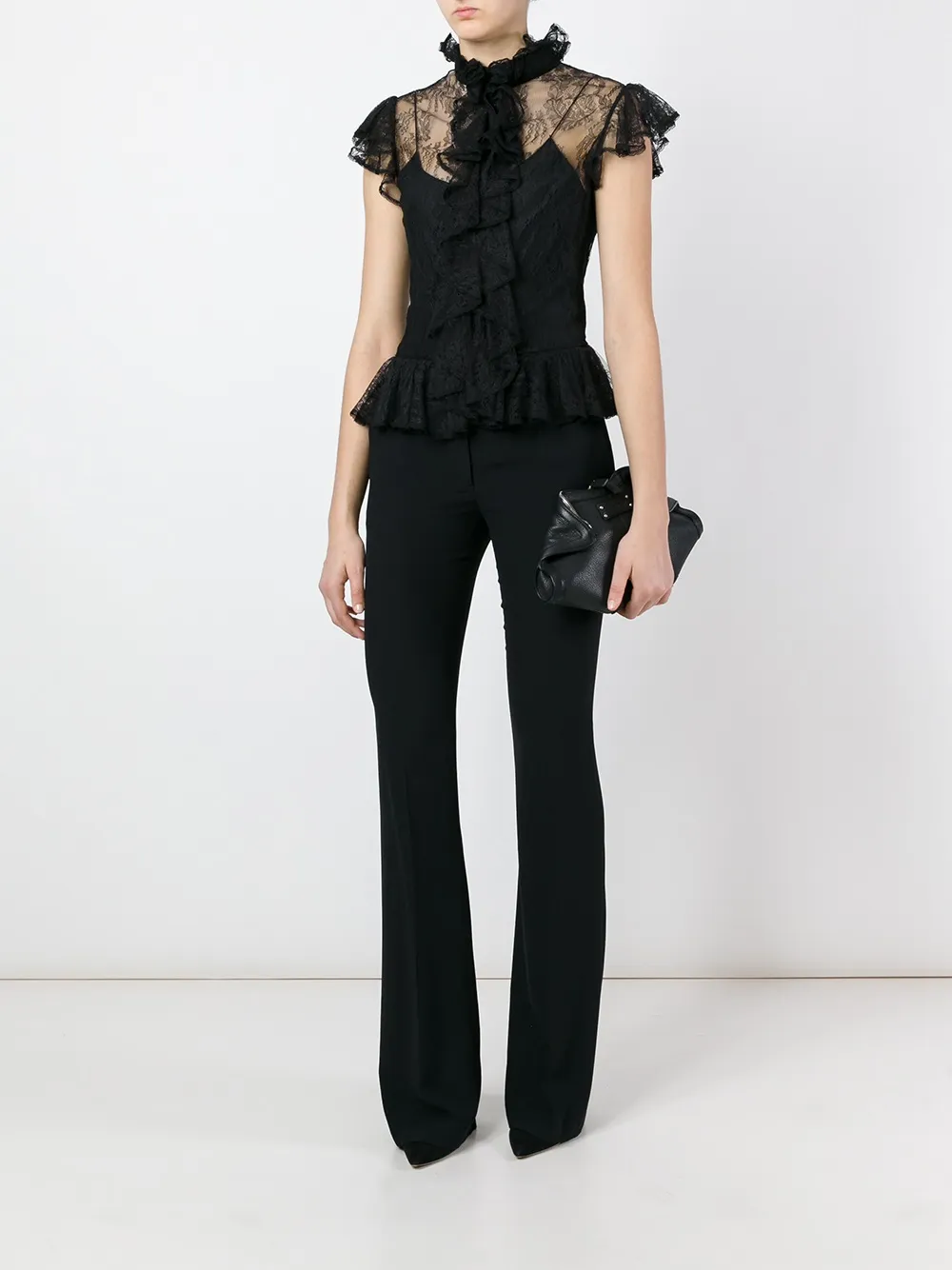  Alexander Mcqueen Spitzenbluse Mit Rüschen   Schwarz 