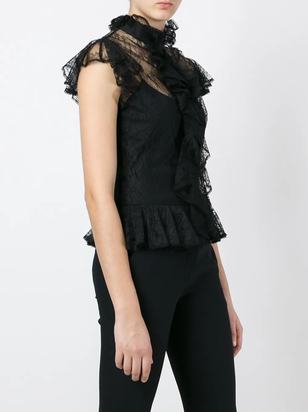  Alexander Mcqueen Spitzenbluse Mit Rüschen   Schwarz 