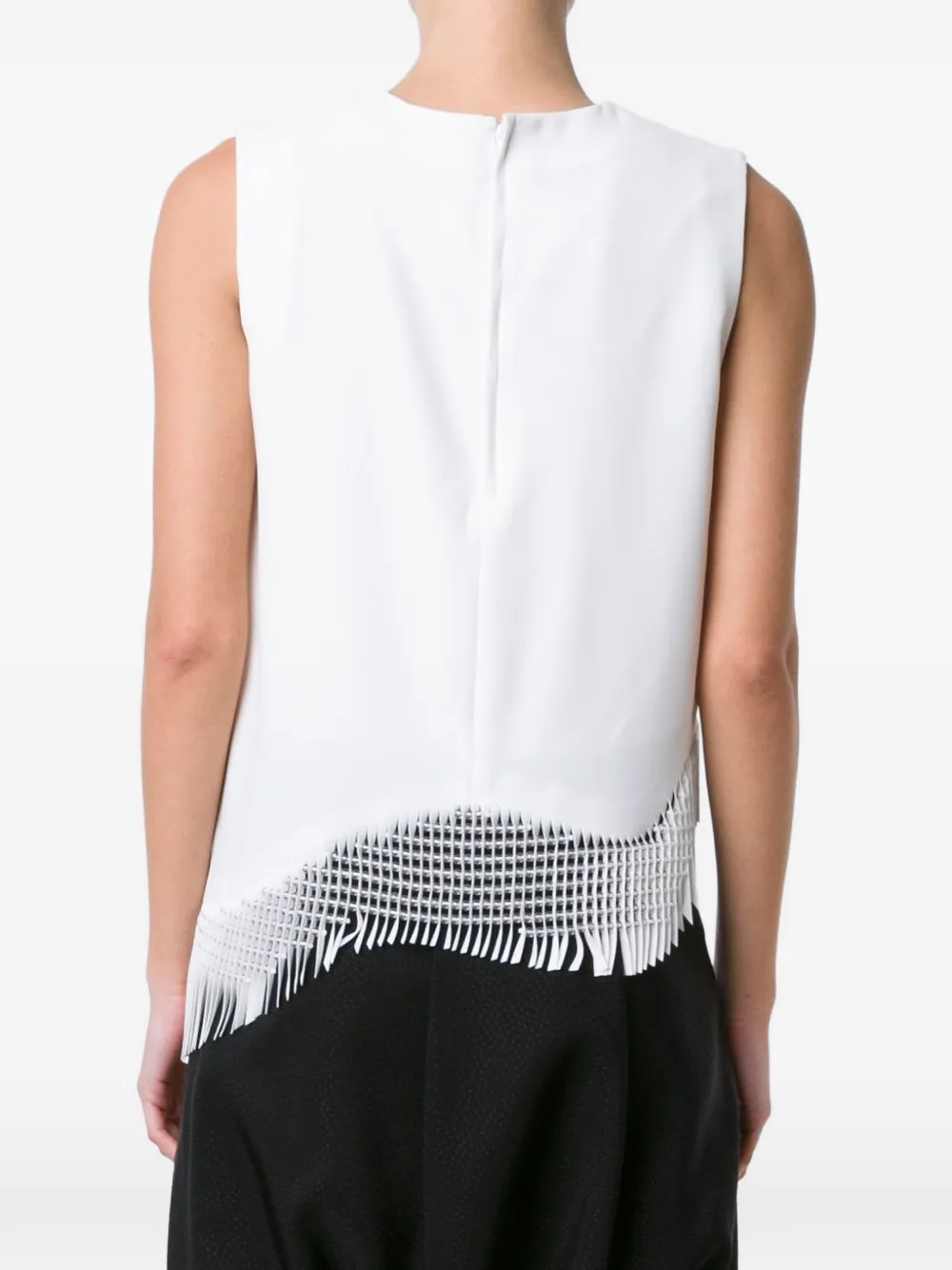 Noir Kei Ninomiya curved fringed hem top Wit