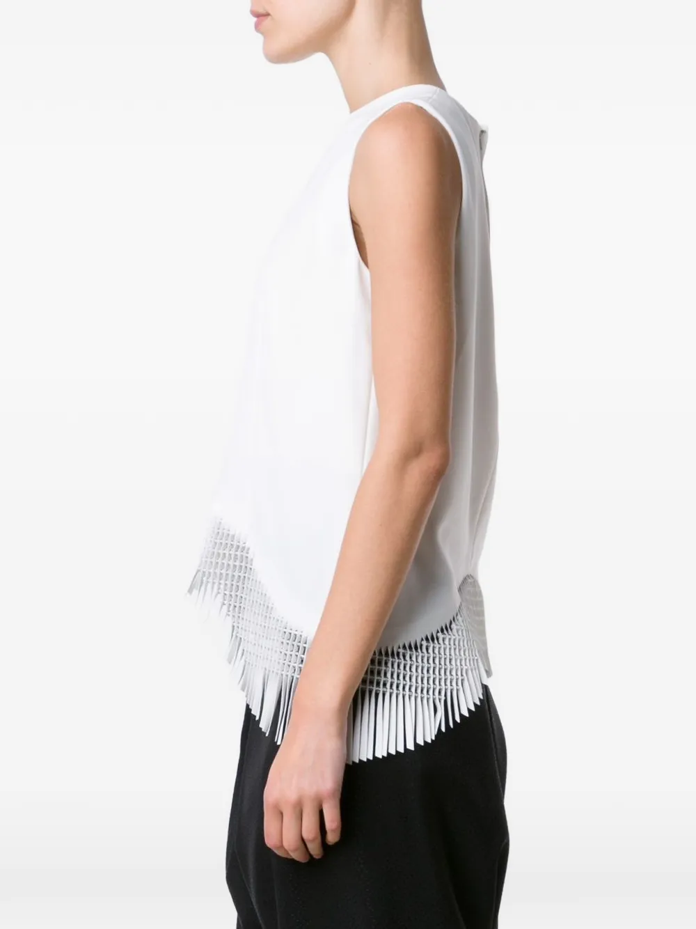 Noir Kei Ninomiya curved fringed hem top Wit