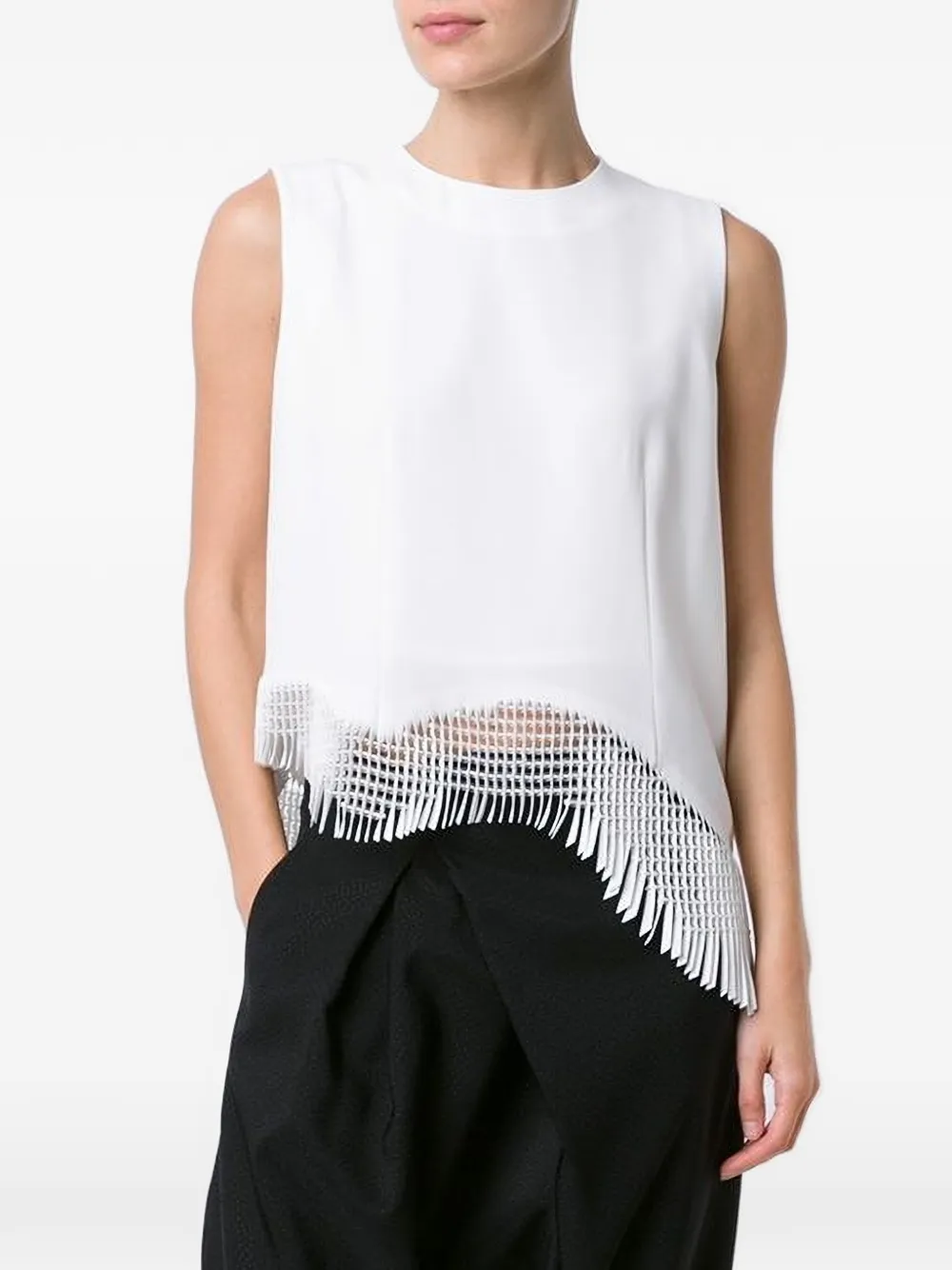 Noir Kei Ninomiya curved fringed hem top Wit