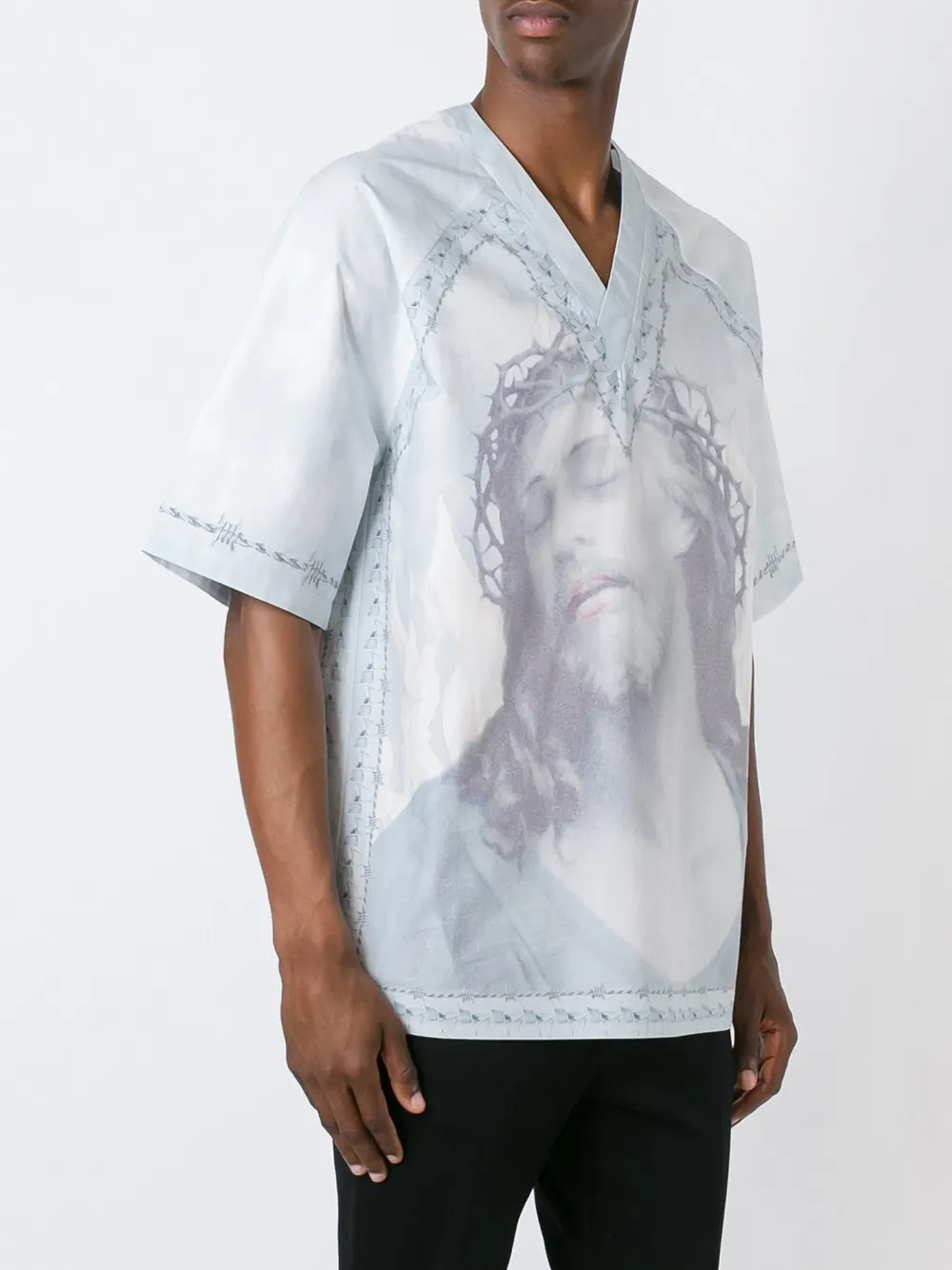  Givenchy T Shirt Mit Christus Print   Blau 
