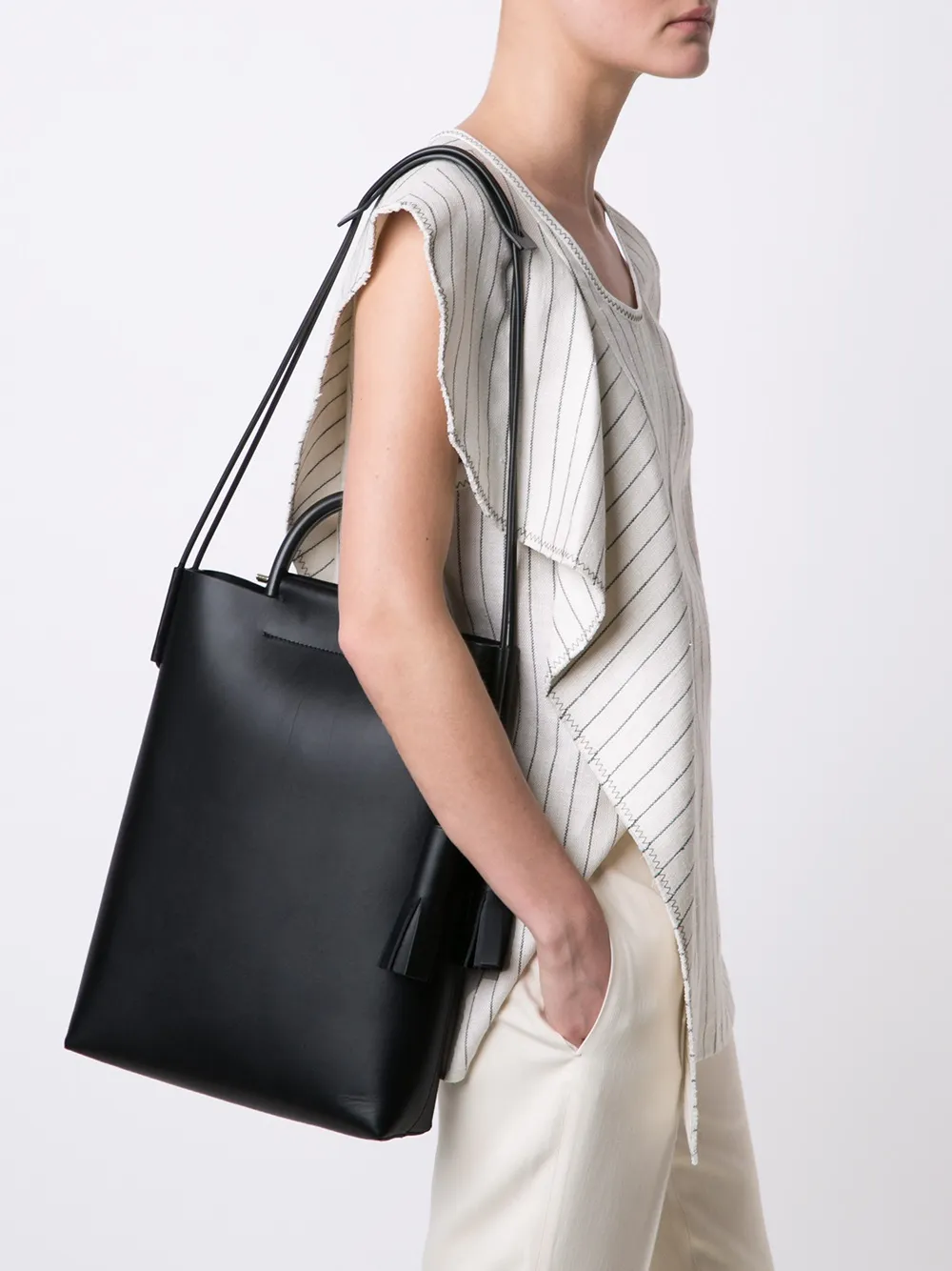 Building Block tassel detail tote - Zwart