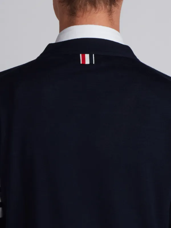 V-Neck Cardigan With 4-Bar Stripe In Navy Merino