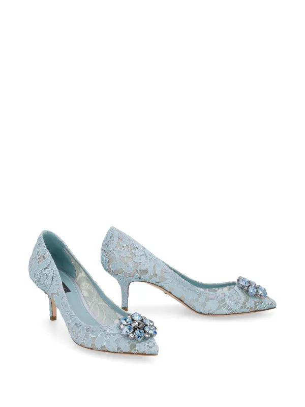 Dolce Gabbana Pumps In Pizzo Taormina Con Cristalli Blu - Main Image